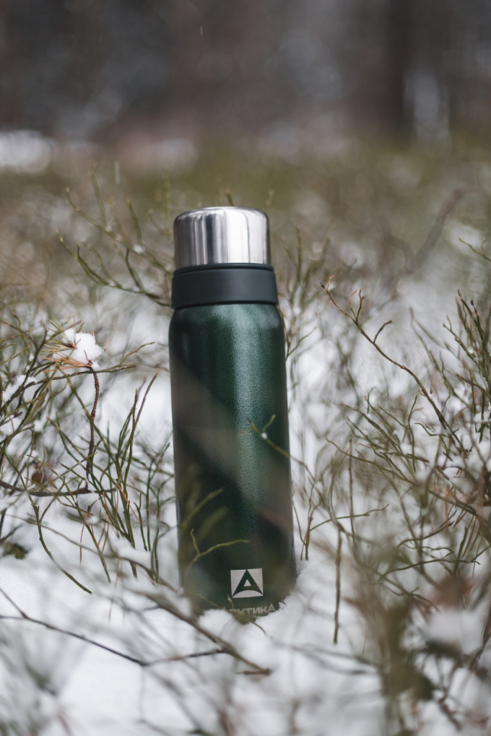 Термос 1.2л серии 106 зелёный с ситечком и молотковой эмалью - 2