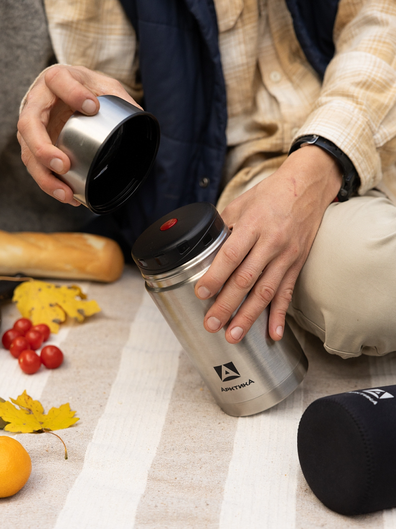 Термос 1л серии 301 для еды стальной с широким горлом и чехлом - 2