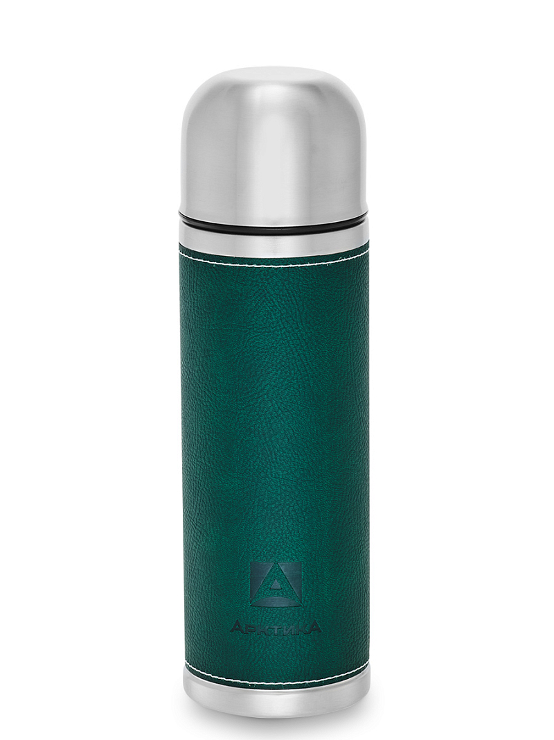 Термос 0.7л серии 108 с зелёной оплёткой из экокожи - 1