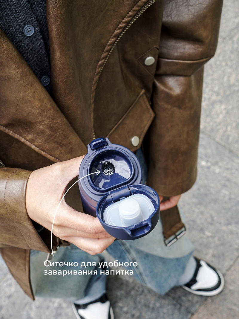 Термокружка 0.42л серии 701 синяя с ситечком - 6