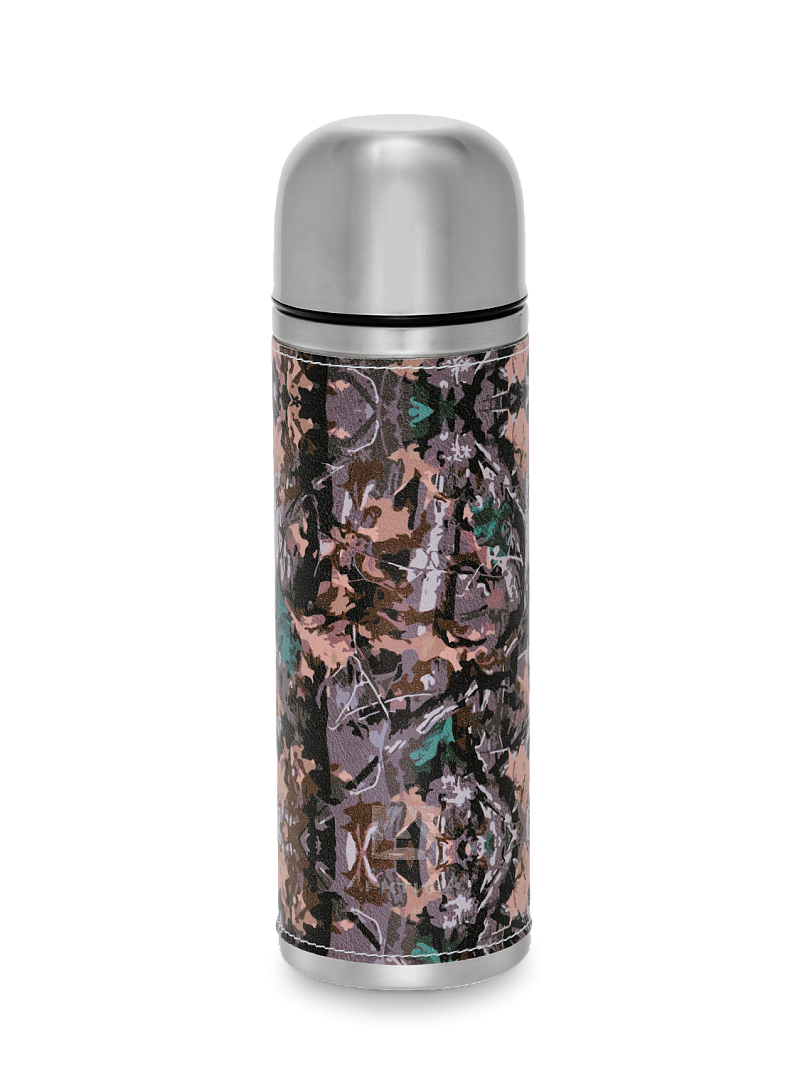 Термос с оплёткой из экокожи цвета хаки на 1л (уценка) - 1