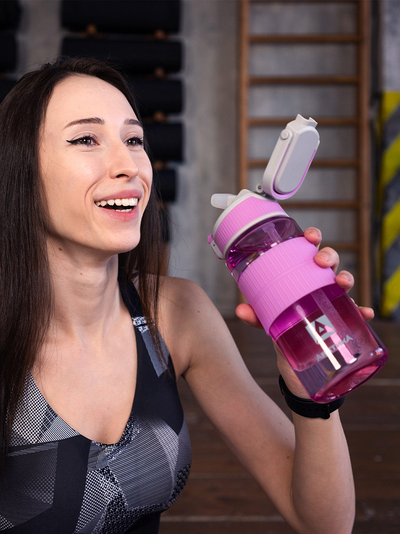 Тритановая бутылка 0.55л серии 722 лавандовая с манжетом и питьевой трубочкой - 4