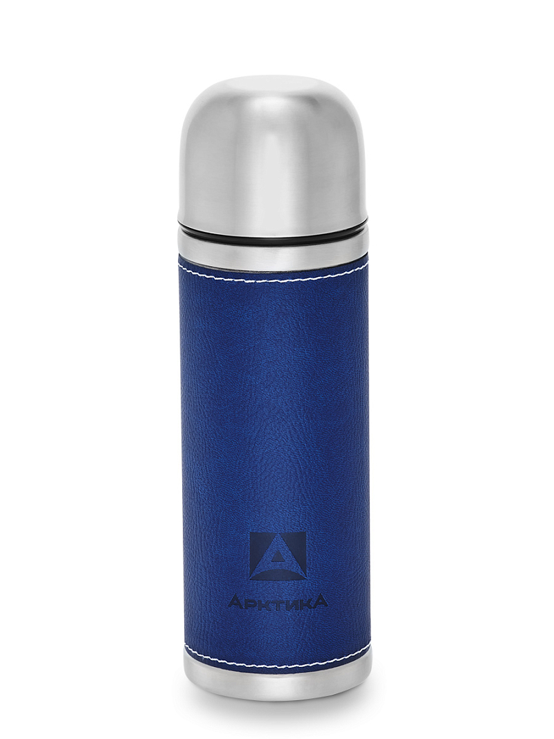 Термос 0.5л серии 108 с синей оплёткой из экокожи - 1