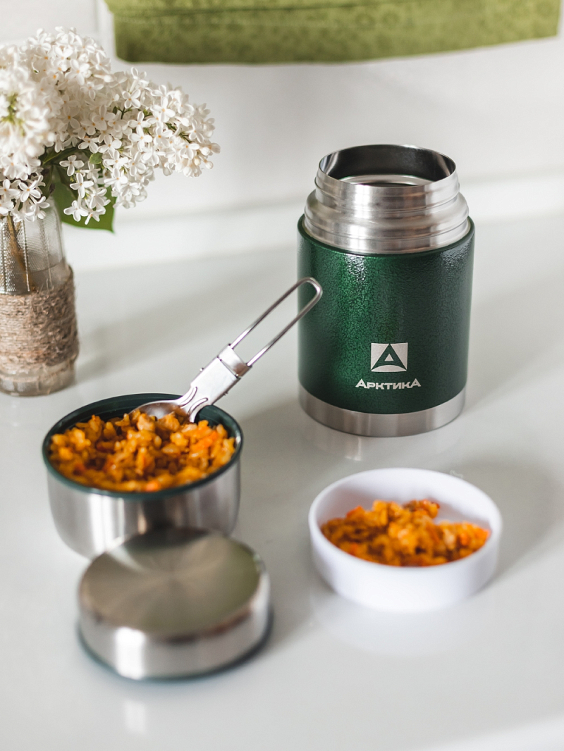 Термос 0.8л серии 306 зелёный с чехлом и складной ложкой - 4