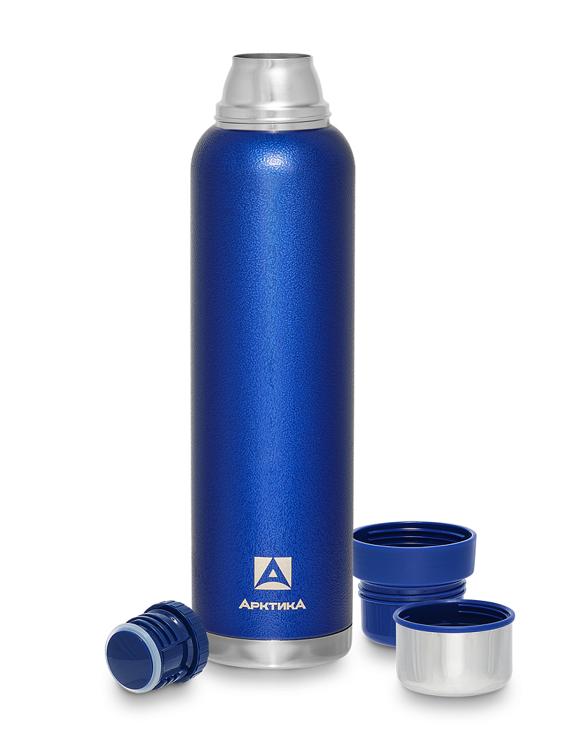 Термос 1.6л серии 106 синий с узким горлом и молотковой эмалью - 3