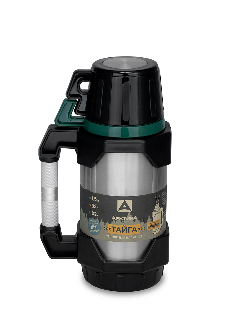 Термос 1.5л серии 110 «ТАЙГА» стальной с двумя чашками - 1