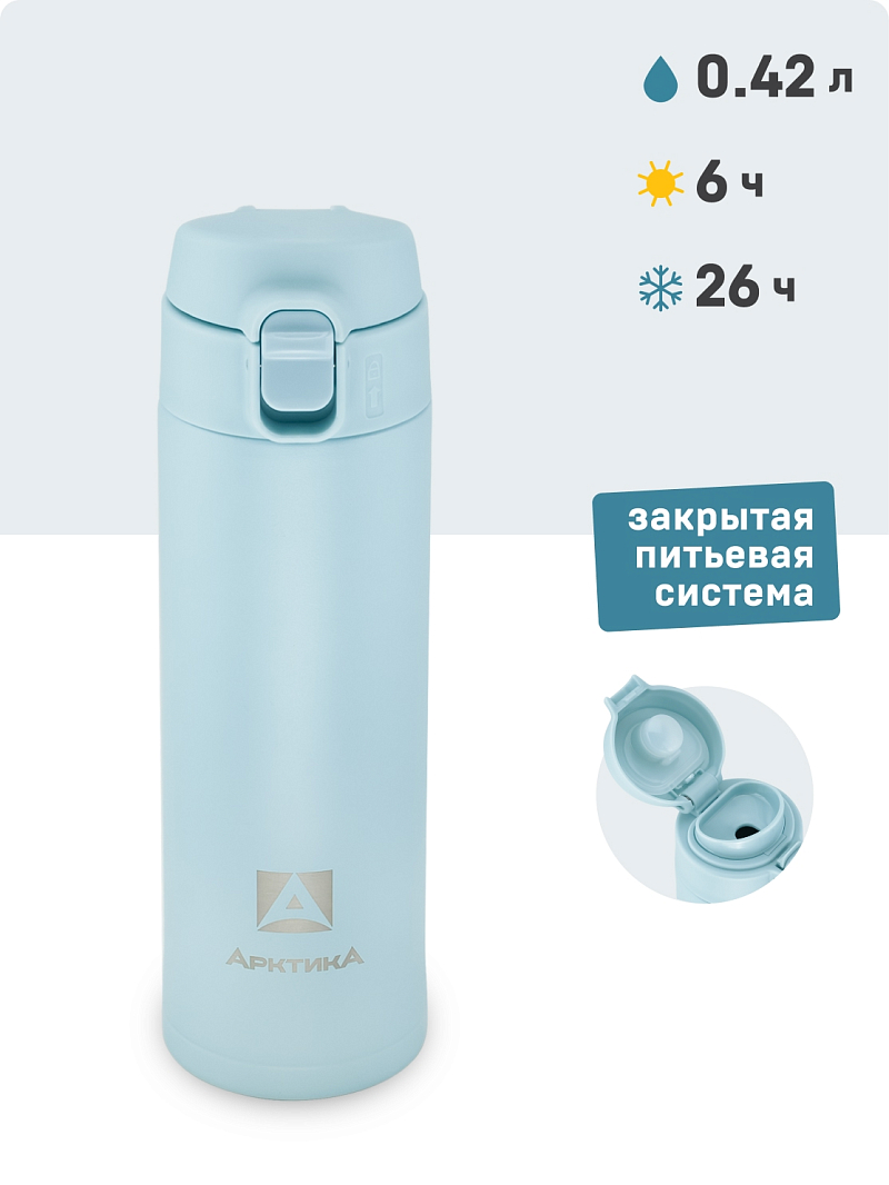 Термокружка 0.42л серии 701 голубая с закрытой питьевой системой - 1
