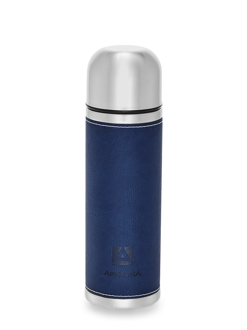 Синий термос с оплёткой из экокожи на 0.7л (уценка) - 1