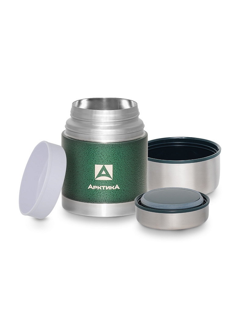 Термос 0.6л серии 306 зелёный с чехлом и складной ложкой - 3