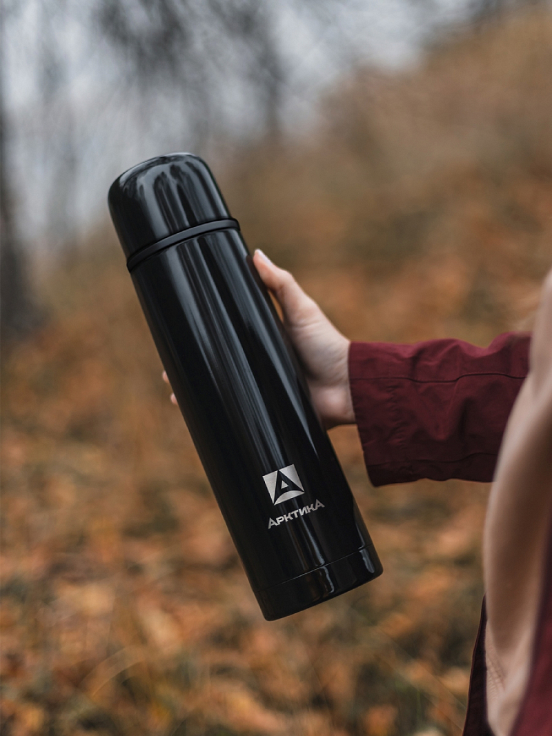 Термос 1л серии 102 чёрный глянцевый с узким горлом - 2