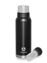 Термос серии 106 на 1.2л чёрный с ситечком и молотковой эмалью