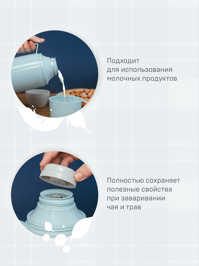 Термос 1л серии 1010 синий стеклянный - 9