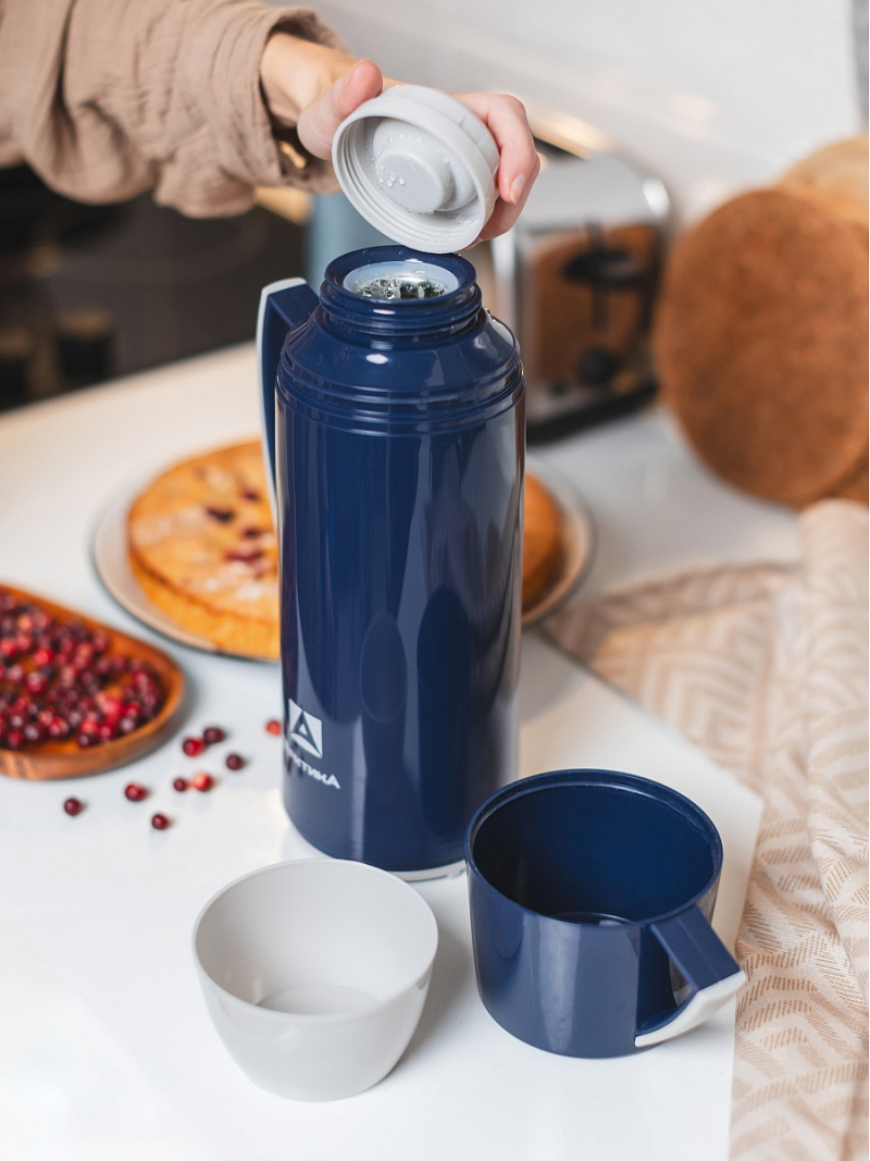 Термос 1.7л серии 1010 синий стеклянный - 12