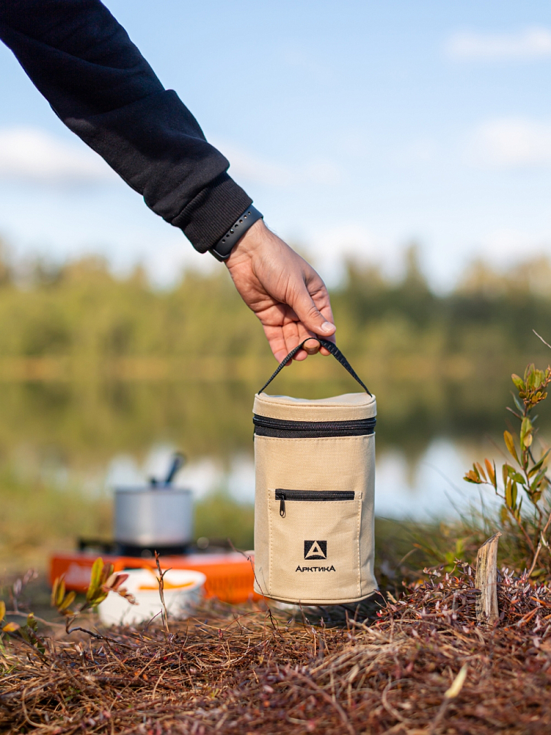 Термос 1л серии 306 зелёный с чехлом и складной ложкой - 2