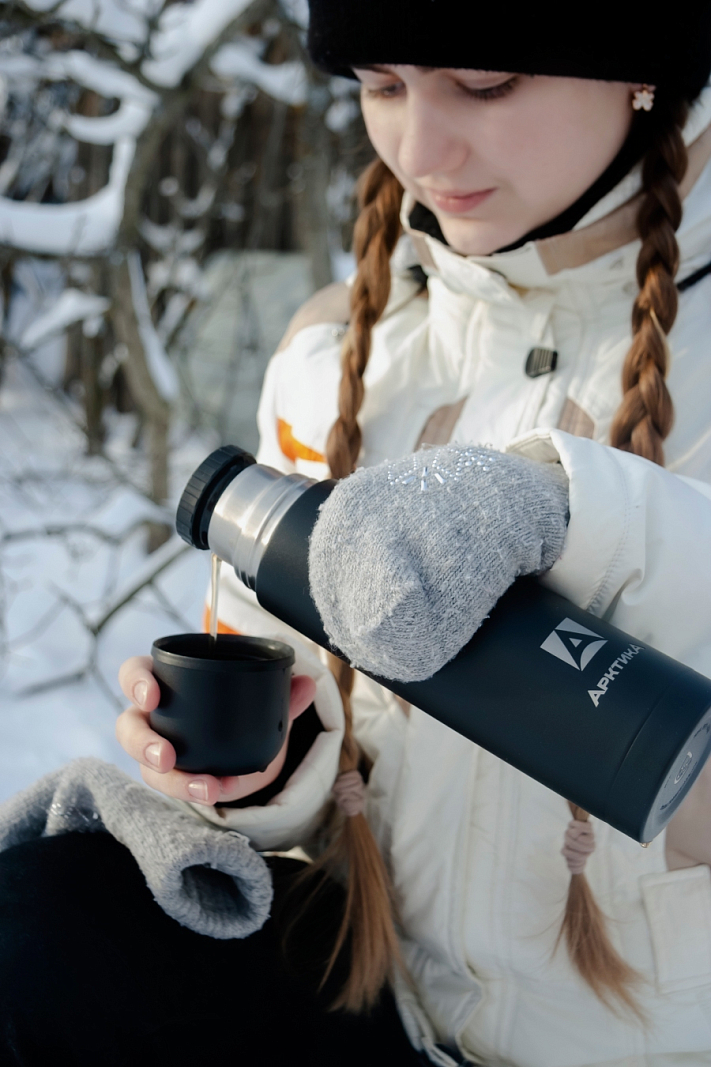 Термос 0.5л серии 102 чёрный текстурный с узким горлом - 6