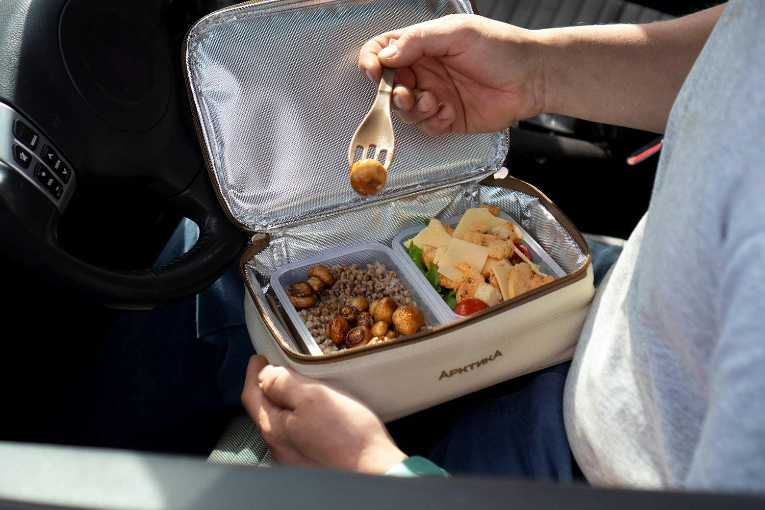 В комплекте мини-термосумки «Арктика» серии 020 есть от 1 до 3 ланч-боксов и компактные приборы.