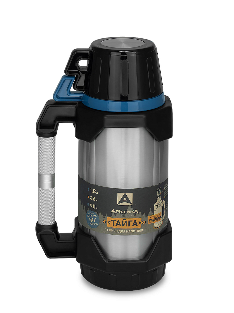 Термос 1.8л серии 110 «ТАЙГА» стальной с двумя чашками - 1