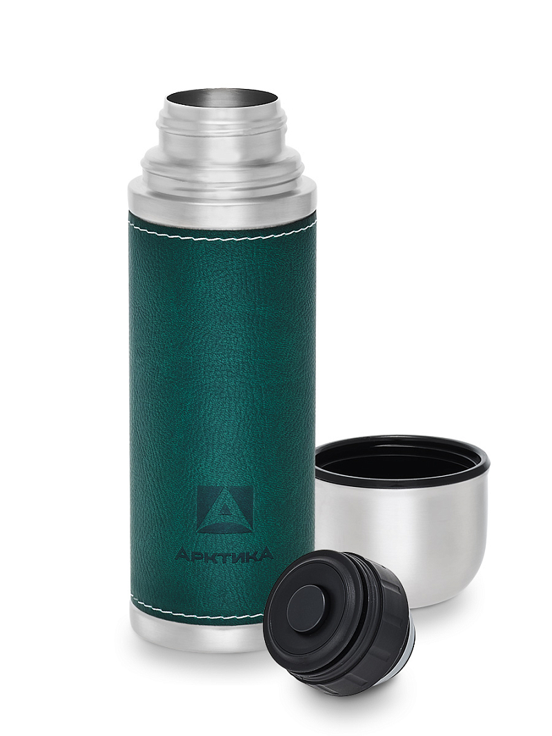 Термос 0.5л серии 108 с зелёной оплёткой из экокожи - 3