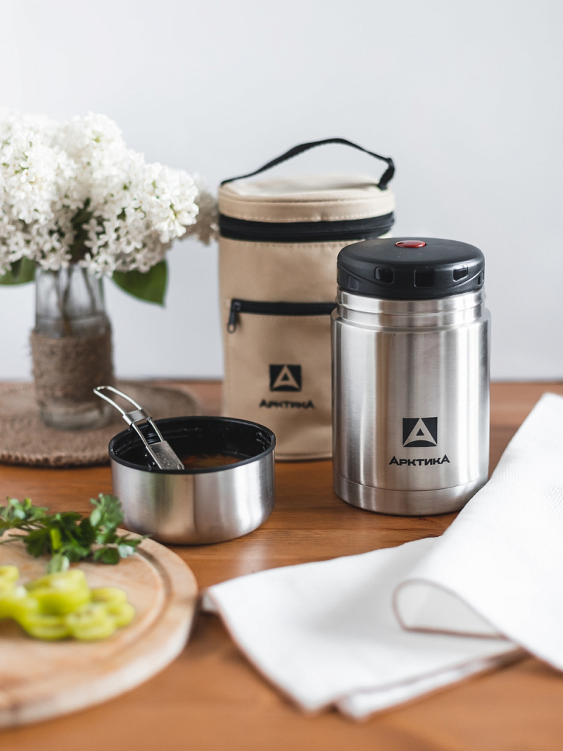 Термос 0.75л серии 301 для еды стальной с широким горлом и чехлом - 8