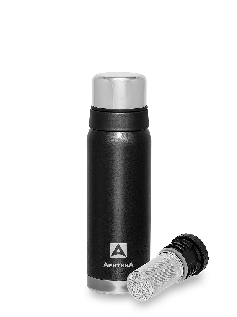 Термос 0.75л серии 106 чёрный с ситечком и молотковой эмалью - 1