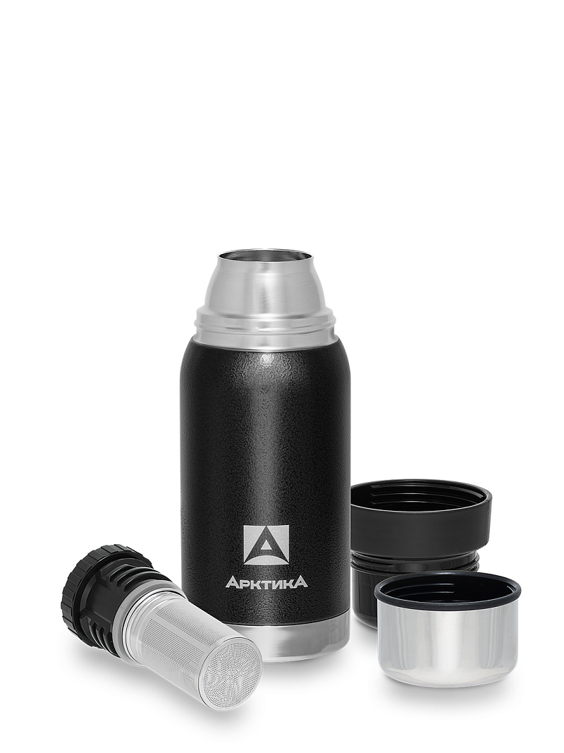 Термос 0.5л серии 106 чёрный с ситечком и молотковой эмалью - 3