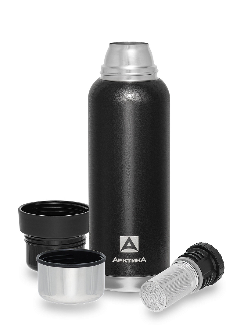 Термос 1.2л серии 106 чёрный с ситечком и молотковой эмалью - 3