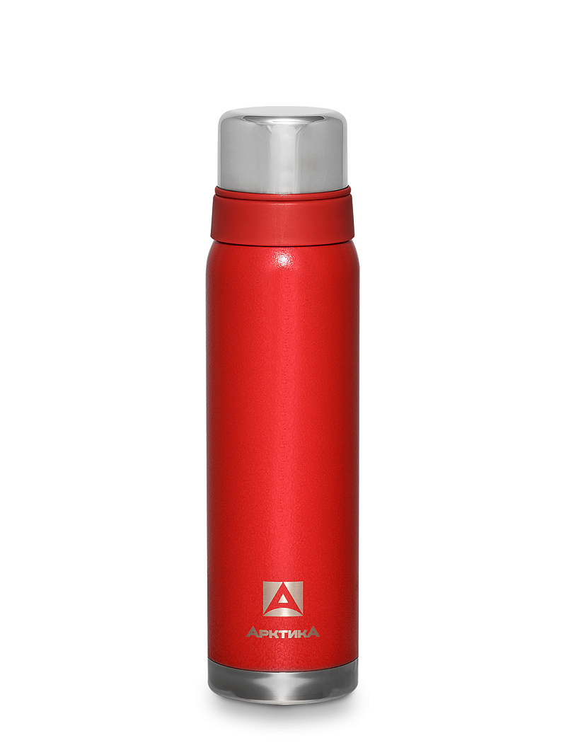 Термос 0.9л серии 106 красный с узким горлом и молотковой эмалью - 1