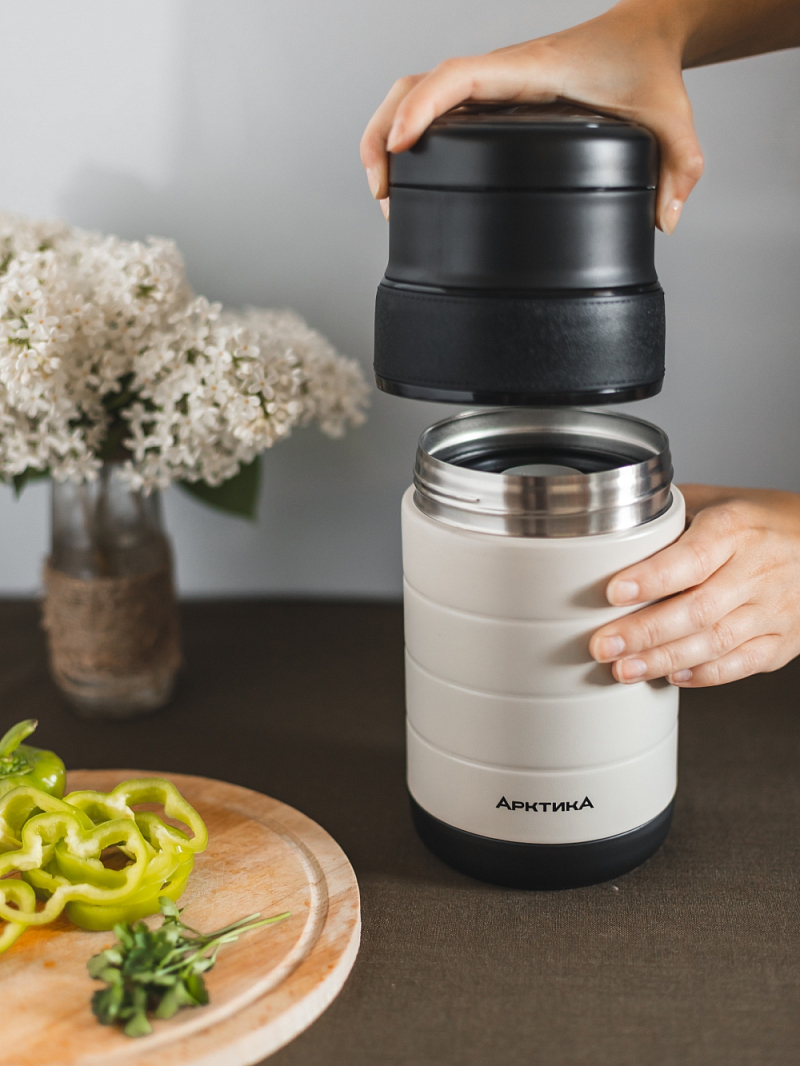 Термос 1.3л серии 308 для еды бежевый с контейнерами - 6