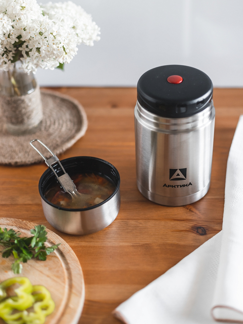 Термос 0.75л серии 301 для еды стальной с широким горлом и чехлом - 4