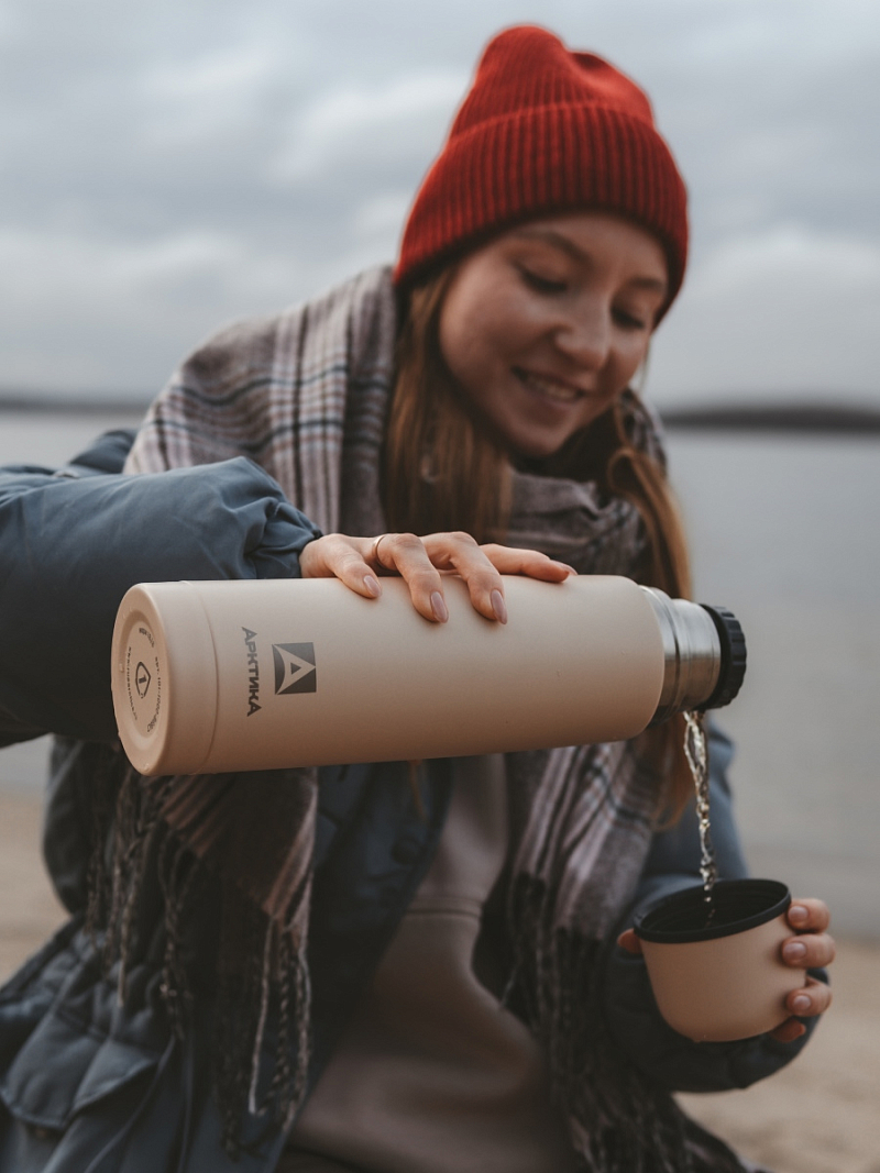 Термос 1л серии 101 бежевый текстурный с узким горлом - 6