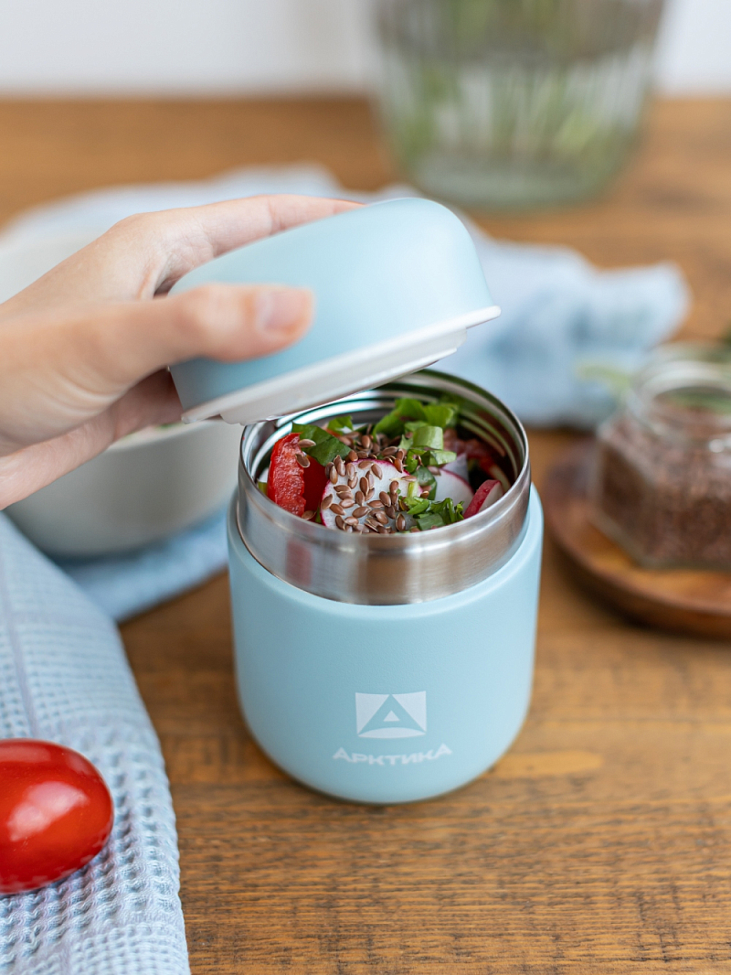 Термос 0.28л серии 411 для еды голубой компактный - 6