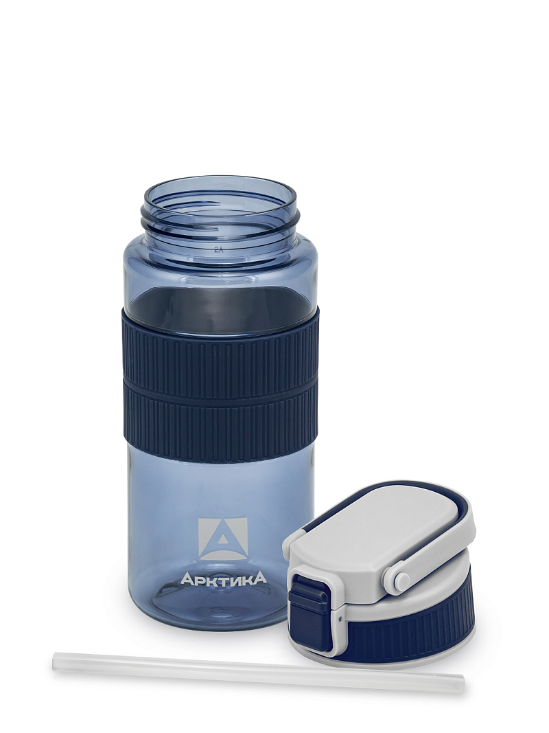 Тритановая бутылка 0.55л серии 722 синяя с манжетом и питьевой трубочкой - 3