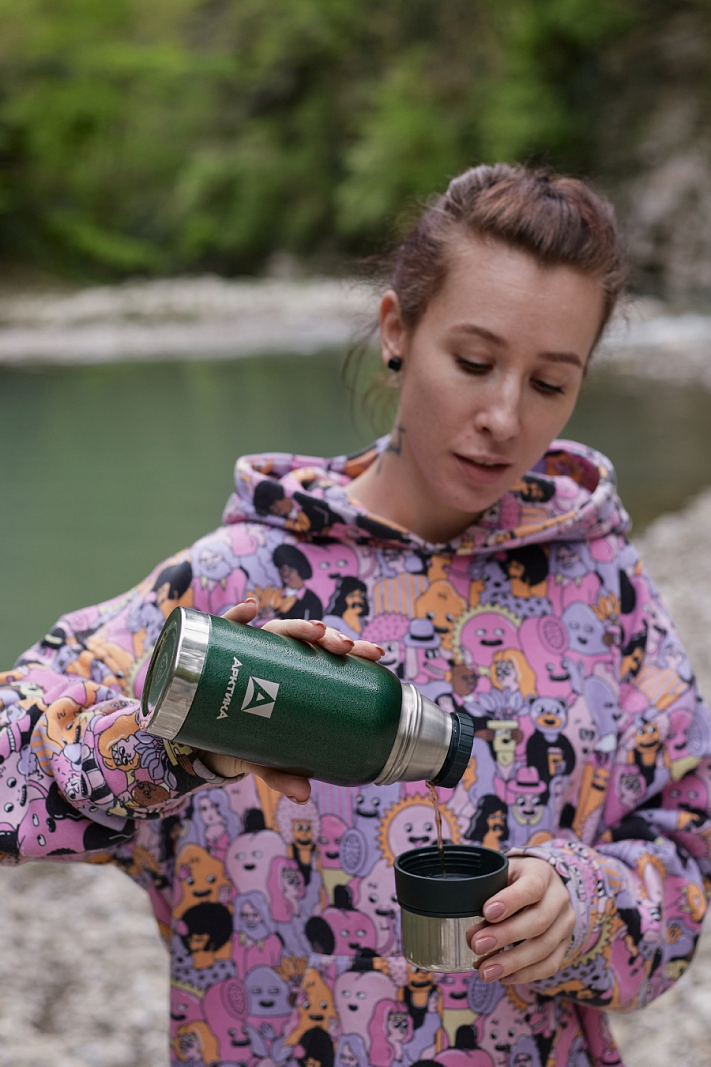 Термос 0.5л серии 106 зелёный с ситечком и молотковой эмалью - 6