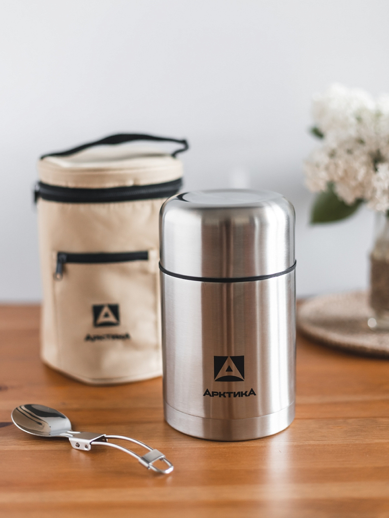Термос 0.75л серии 301 для еды стальной с широким горлом и чехлом - 2