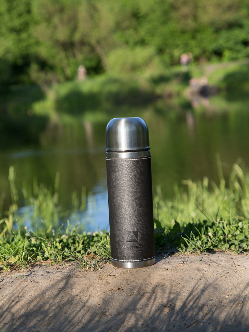 Термос 1.8л серии 108 с чёрной оплёткой из экокожи - 2