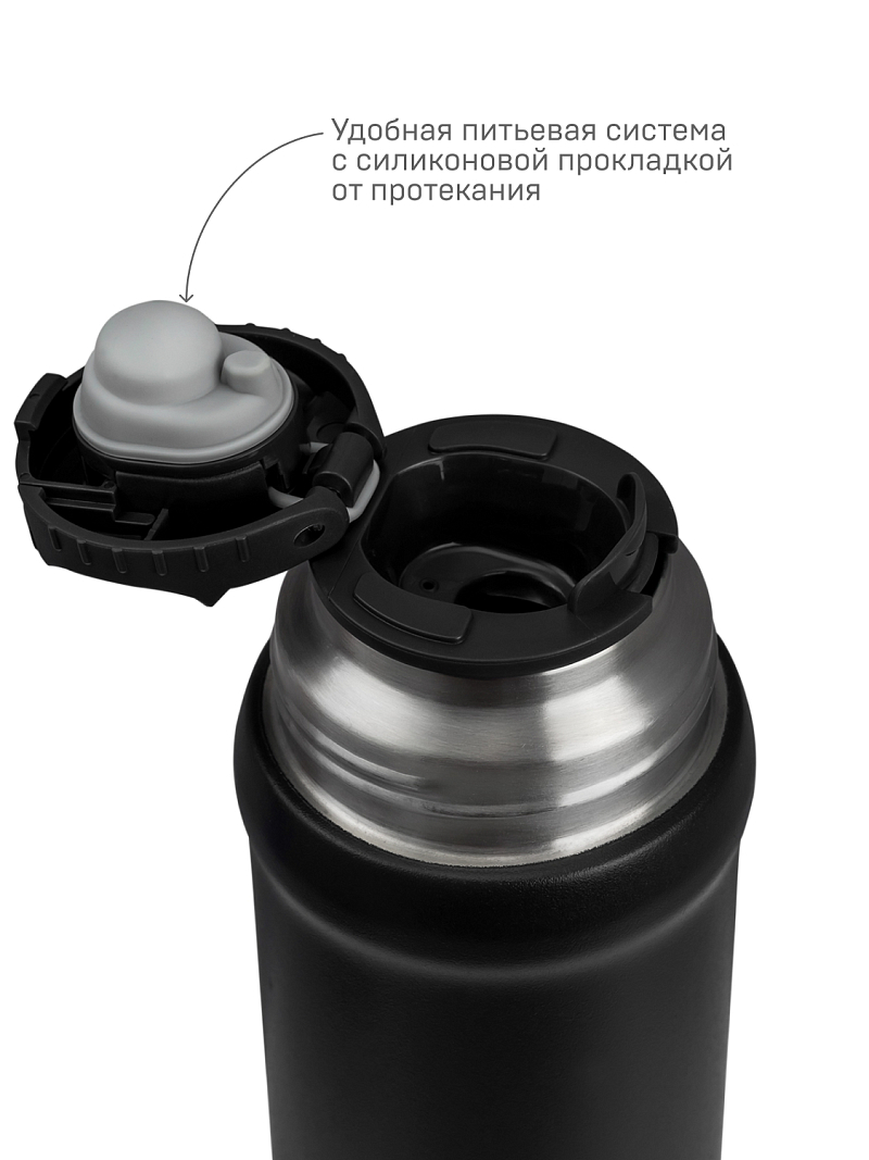 Термос 0.6л серии 111 чёрный с питьевой системой - 6